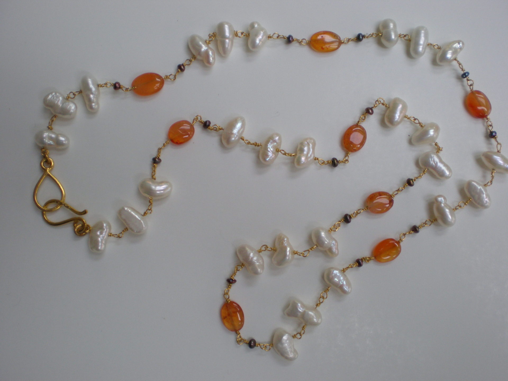 Pearl & Carnelian Necklace 18k | Handmade Gold Jewelry by Eleni Prieston