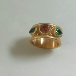 Peach Tourmaline & Chrome Diopside in 22k