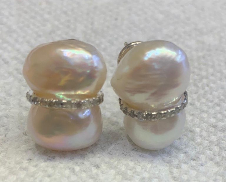Plump Biwa Earrings with Diamonds Sterling Plump Biwa Earrings