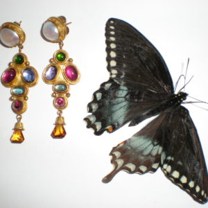 Multi Stone & Pearl Chandelier Earrings in 22k