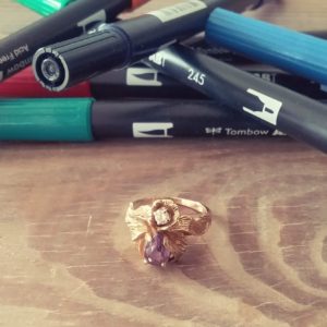 Iris Ring with Diamond, Amethyst 14k